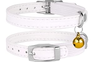 CollarDirect Leather Cat Collar, Cat Safety Collar with Elastic Strap, Kitten Collar for Cat with Bell Black Blue Red Orange Lime Green (Neck Fit 6"-7", White)