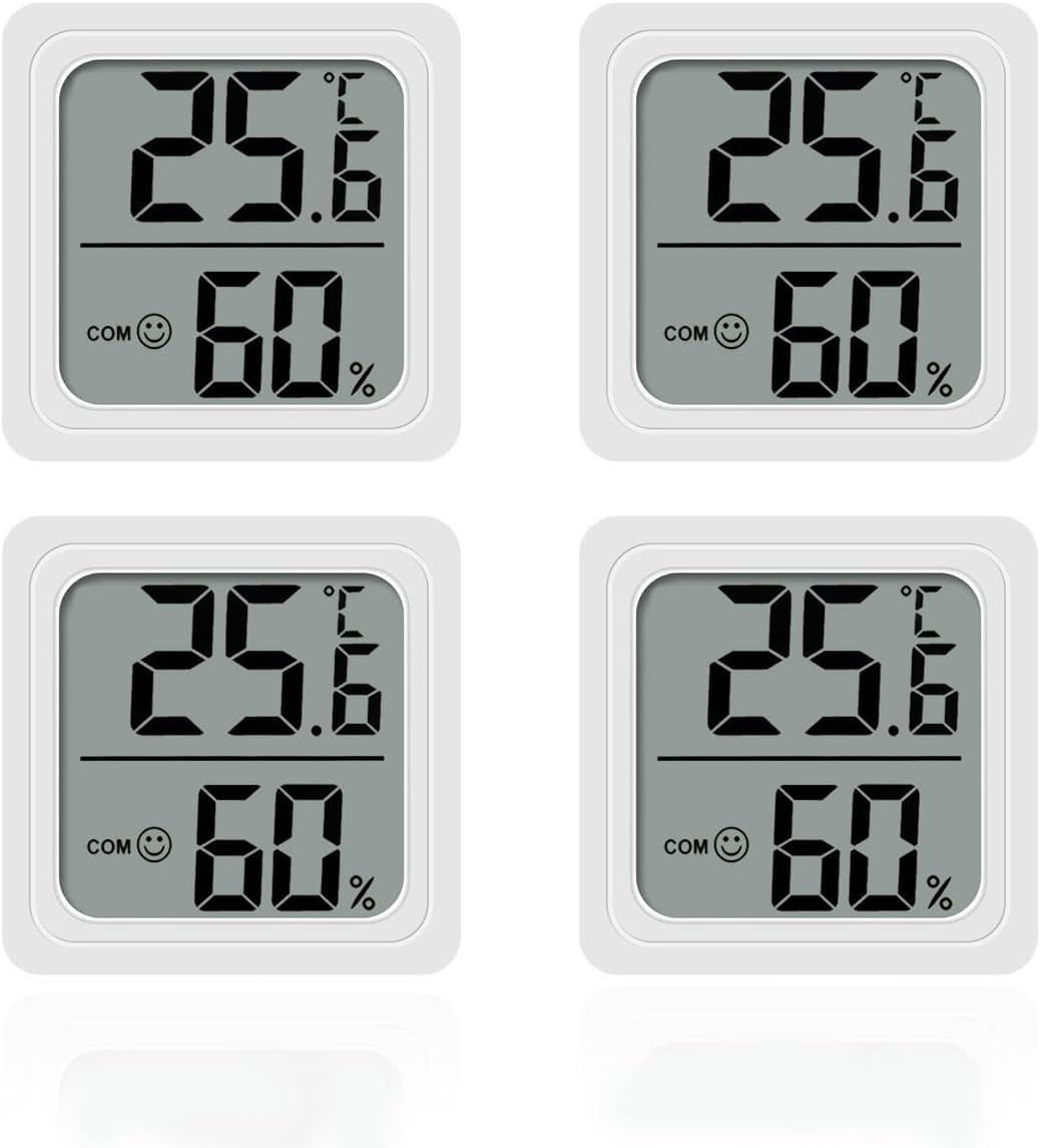 4PCS Room Thermometer, Digital Room Hygrometer Accurate Temperature Humidity Meter Gauge Monitor Indoor Humidity Meter Large LCD Display Celsius for House Greenhouse Baby Office Garden Cellar (White)