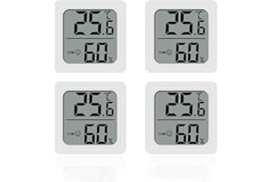 DOMICUBES 4PCS Room Thermometer, Digital Room Hygrometer Accurate Temperature Humidity Meter Gauge Monitor Indoor Humidity Meter Large LCD Display Celsius for House Greenhouse Baby Office Garden Cellar (White)