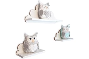 ‎MOLILAND MOLILAND 3er Set Wandregal Kinderzimmer Weiß | Babyzimmer Wolkenregal für Bücher, Spielzeug, Dekoration | Regal Wolke aus Holz | Skandinavischen Stil | Schweberegal Wanddeko MISIA- Elegance