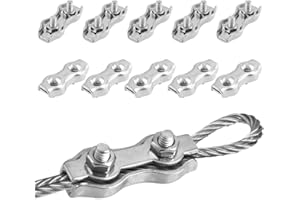 QOMJUFA 10 Piezas Abrazadera de cable de alambre M3, Abrazadera de Cable Abrazadera Dúplex, Abrazaderas de Cable de Acero inoxidable, para Fijación Cuerda de Alambre Cable Aparejo Tendedero Suspensión