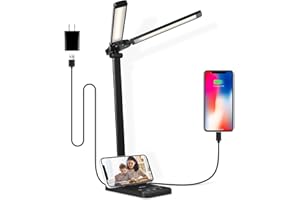 Semlos LED Desk Lamp, Eye-Caring Table Lamps, 5 Lighting Modes & 5 Brightness Levels, Dual-Head, Touch Control, Dimmable Desk Light for Home, Office, Reading, Black, with Adapter