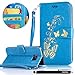 Produktbild HUDDU Blau Handyhülle Hülle Schmetterling Muster Luxus PU Leder Tasche Wallet Case Cover Flip Kartenfach Magnetic Stand Slim Blumen Schutzhülle für Samsung Galaxy S6 Klapphülle im Bookstyle