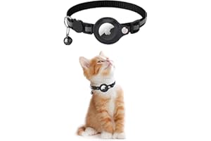 KOLACEN Reflektierendes AirTag Katzenhalsband, Airtag mit Airtag Hülle und Glocke, Einstellbares Airtag Katzenhalsband mit abbrechbarer Sicherheitsschnalle für Welpen Katzen Kätzchen (Schwarz)