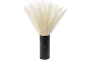 SHOPOS Pampasgras mit Vase in Marmoroptik | 2 in 1 fluffiges Pampasgras getrocknet 35 Stück und Schwarze Marmor Vase aus Pappe für Pampasgras klein | Moderne Boho Weißes Pampasgras in Vase Schlafzimmer Deko