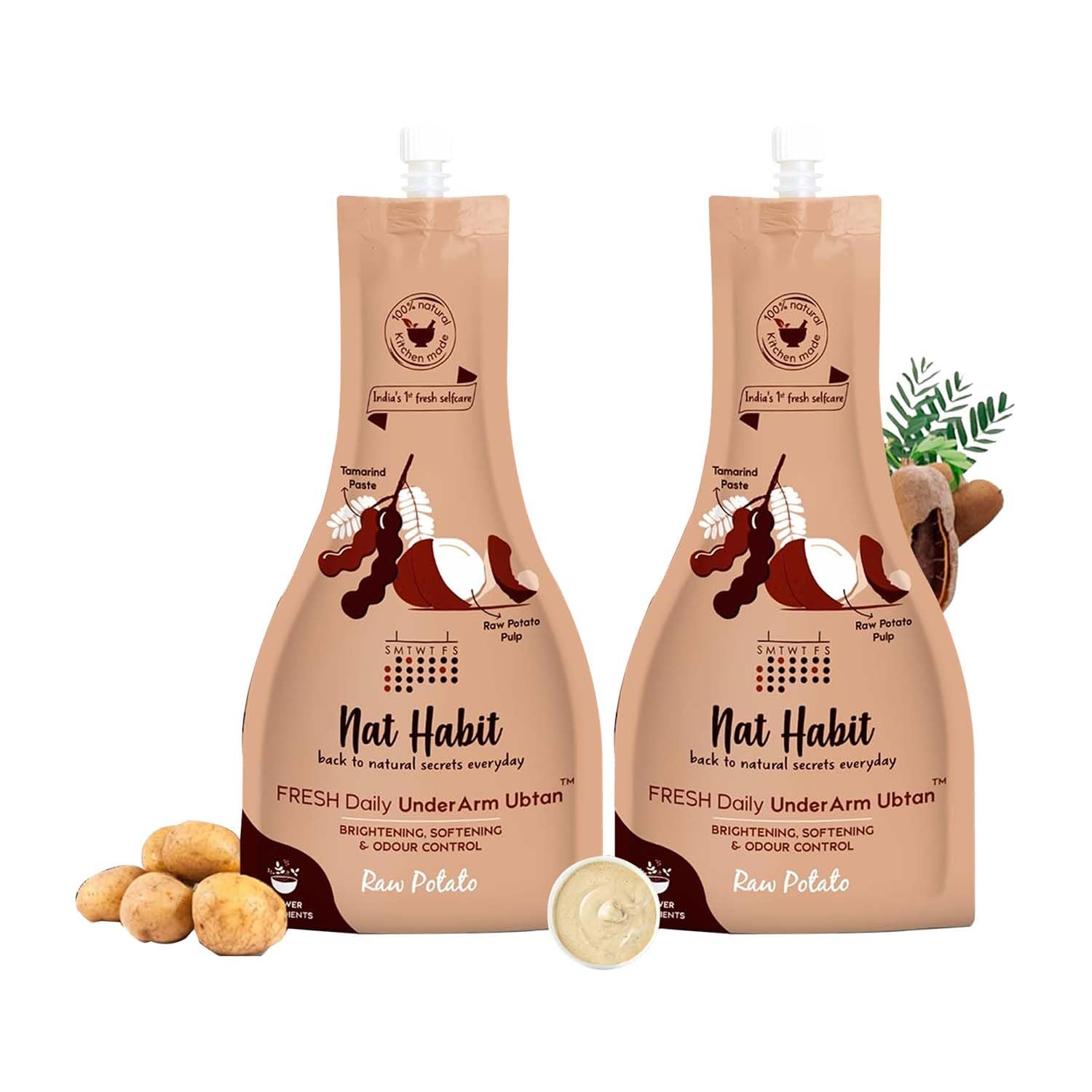 Nat Habit Raw Potato Underarm Ubtan & Scrub For Softening & Odour Control With Tamarind & Zero Chemical (40gm X Pack Of 2)