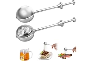 RAWWEFACTIC Teezange 2 Stück Teesieb für Losen Tee - Teaballs mit Teleskopgriff, Teeei 304 Edelstahl, Teezange, Tee Sieb, Tea Infuser, Edelstahl-Mehlsieb-Staubwedel - Zucker, Mehl, Gewürze, Kakaopulver (A)