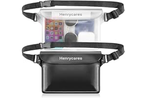 Henrycares 2-Pack Waterproof Pouch Bag for Swimming, IPX8 Waterproof Bumbag with Adjustable Waist Strap, Protect Phone Wallet Passport, for Beach, Paddle Board, Camping, Travel (Black+Crystal White)