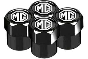 PSL BLack Wheel Tyre Valve Dust Caps Covers Set x4 Chrome Metal compatible with MG cars MGb MG6 MG3 gt zr zs zt Midget Magnette