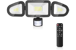 MEIKEE 42W led strålkastare utomhus sensor, 400–3600 lm, 6500 K kall vit, justerbar ljusstyrka, 3 lägen, IP66 vattentät utomhusspotlight, trehövdad 180° justerbar Utomhus säkerhetsbelysning