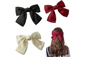 Dinghaole 3Pcs Bow Hair Clip - Big Bowknot Hairpin for Women, French Hair Clips with Ribbon -Soft Satin Silky Hair Bows - Hair Barrette Clips for Women & Girls