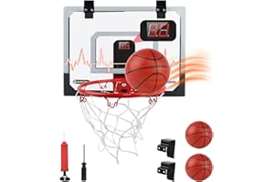 Coriver Mini Basketballkorb Indoor Kinder, 40 x 30 cm Basketballkorb mit Elektronischer Anzeigetafel und Sound, Basketballkorb Zimmer mit 3 Ball, Basketball Backboards, Sport Spiel Satz für Kinder