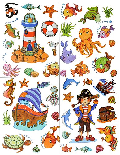 1 Bogen: Fensterbild – Fisch – Maritim – Pirat & Fische – Leuchtturm Seepferdchen – Piratenschiff – Sticker Fenstersticker / z.B. für Fenster und Spiegel – statisch haftend – Aufkleber selbstklebend wiederverwendbar – Fensterfolie Fensterdeko - 2