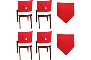 GUKASXI 10 Pcs Christmas Chair Covers Red Christmas Chair Back Covers Decorations Santa Claus Snowman Hat Xmas Chair Seat Slip Cover for Christmas Dining Room Kitchen Christmas Party Decorations