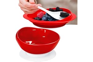 MOSKESON Spill Proof Scoop Plate and Bowl with Non-Skid Suction Base, Adaptive Self-Feeding Dinnerware for Elderly and Disabled(Red)