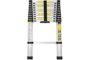 Eulenke 3,2m scala telescopica in alluminio - scala estensibile allungabile Carico Massimo 150 kg - Alta Qualità scaletta antiscivolo pieghevole - Multiuso Leggero scala allungabile