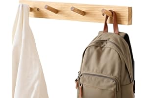 OAKERLAND Wandgarderobe Pekannüsse Holz Kleiderhaken, 40cm Garderobenhaken Wand für Jacken, Mäntel, Schals, Handtaschen, 4 Haken Garderobenleiste Hakenleiste Holz Für Schlafzimmer