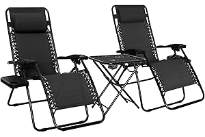 Amazon Basics Zero Gravity Chair with Side Table for Relaxing with Cup Holders, Reclining,Foldable, Alloy Steel, Set of 2, Black