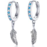 Feather Hoop Earrings Sterling Silver 