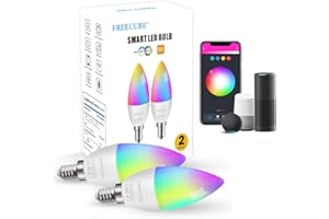 FREECUBE Alexa Glühbirne E14, Alexa Led Lampe Mehrfarbrige Smarte Glühbirne Kompatibel Alexa, Siri & Google Home, APP/Sprachsteuerung, Kein Hub erforderlich (2 Pack)