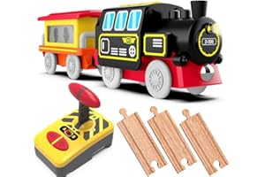 ZUOAN Train motorisé pour rails en bois, train télécommandé avec connecteur magnétique, kit de train à piles, compatible avec Thomas, Brio, Chuggington
