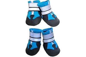 Leeko Hundeschuhe, 4er-Set wasserdichte Anti-rutsch Hundestiefe Schneeschuhe Pfotenschutz mit reflektierendem Riemen, Klettverschluss, Regenschuhe Hundestiefelmit für Kleine Hunde, S