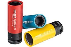 HAZET Zestaw kluczy nasadowych 903SPC/3 I Napęd kwadratowy 12,5 mm (1/2 cala), szerokość klucza 17 - 21 mm, z tuleją z tworzywa sztucznego I Delikatne mocowanie kół do opon z felgami aluminiowymi