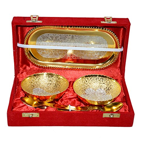 Marusthali Gold & Silver Plated Brass Bowl Set Of 5 Pcs With Box Packing