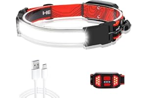 KUPRO Head Torch Rechargeable 210° Wide Beam 500 Lumens COB Super Bright Headlamps with LED Rear Red Light 3 Modes Lightweight Waterproof Headlight for Hiking Camping Running