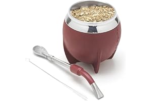 balibetov Mate Argentino - Set elegante y duradero con un Mate Torpedo de Acero Inoxidable, Bombilla y Cepillo de Limpieza (Bordo)