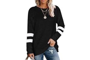 Coloody Camisetas Casuales de Manga Larga con Cuello Redondo para Mujer Blusas Sudaderas Túnica Tops Sin Capucha Pullover