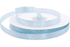 DECORAPARTY Nastrino di Raso a Pois Colore Azzurro Cielo, Rotolo Nastro Doppio Celeste per Confezione Regalo Bomboniera Festa, Battesimo, Nascita, Compleanno, Cerimonia spessore 10 mm lunghezza L 50 metri mt