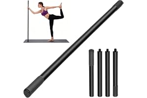 Yoga pinne 1,5 m, bärbar yogabinne, ryggsträckare justerbar för 76–152 cm, mångsidig träningsstång, stretchpinnar set med 4 stålstänger och 2 mjuka skumhandtag för yoga fitness pilates