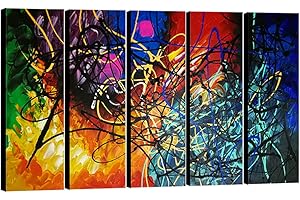 Wieco Art 5 Panels Abstract Heart Oil Paintings Reproduction on Canvas Wall Art Decor Ready to Hang for Home Office Decorations Extra Large Modern 100% Hand Made Contemporary Impressionist Artwork