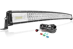 PICAA 3 Rows Gewölbt 52 Zoll LED Lightbar 675W mit Kabelbaum Kit Lichtbalken Arbeitsscheinwerfer Flutlicht Spotlight für Offroad Auto 12V 6000K Weiß