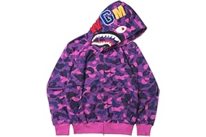 PADOLA Uomo Shark Felpe con Cappuccio Stampa 3D Hoodie con Cerniera Camouflage Giacca Autunno Inverno Top