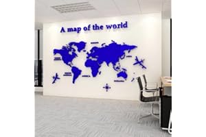 Shuanghao Stickerdecal Pegatinas De la Pared Murales 3D Sala Salón Dormitorio Oficina Fondo Acrílico DIY Mapa del Mundo Mundi Etiquetas Creativa Decoración Pared Murales STICKER DECAL Azul180*100cm