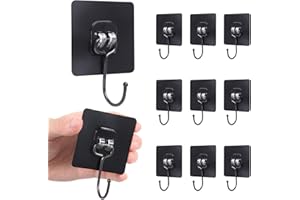 Fisynug 10Pcs Large Self Adhesive Hooks Heavy Duty 44 lb/ 20kg (Max) Removable Sticky on Wall Hooks for Hanging Waterproof Rustproof Towel and Coats Hooks for Bathroom Kitchen Office