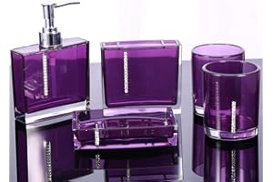 Lsaardth 5-teiliges Badezimmer-Zubehör-Set, Acryl-Badezimmer-Set Lila Badezimmer-Accessoires-Sets Komplettes Badeset mit Seifenschale Seifenspender Spülbecher