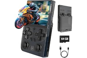 WeLohas DR35 Plus Handheld Retro Gaming Console Linux System with 64G Card,Support 13+ Emulator Including 15000+ Fun Games,3.5" IPS Screen,Hand Held Video Game Console Gift (DE-DR35-Black)