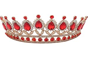 LYRLODY Vofler Queen Tiara, czerwona kryształowa korona dla panny młodej, ślubna ozdoba do włosów, bal absolwentów, bal kostiumowy, z grzebieniami, luksusowa