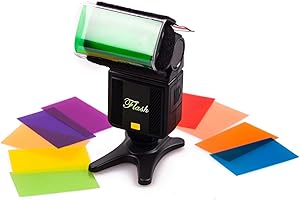 PYXEL 12pcs Universal Flash Gels Filter Transparent Coloured Correction Gel Lighting Film Diffuser Filter Sheets for Camera Flash Speedlite Studio Photography