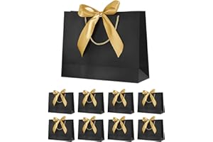 YIESEANG Gift Bags for Presents,Black Gift Bags with Ribbon Bow for Birthday,Wedding,Party,Christmas,8 Pack