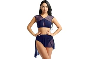 TiaoBug Ragazze Vestito da Balletto Donne Leotard Ginnastica Body Senza Manica Bodysuit 2 Pezzi Dancewear Danza Classica Latino Tutu Spettacolo Allenamento Ballo