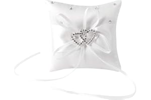NIERBO Ringkissen Hochzeit Hochzeitskissen Ehering Kissen mit Satinband Ring Kissen Träger Vintage Ringhalter Hochzeit deko mit Doppelten Herzen etw. 10cm*10cm