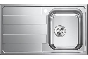 EVHOC Lavello Cucina Sopratop AURA S, 1 Vasca a Destra con Gocciolatoio, Lavandino in Acciaio Inox con Finitura Satinata, Made in Italy, 86x50 cm