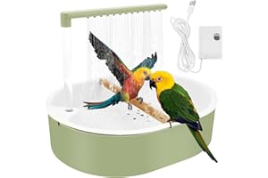 DEUSON Vogel Badehaus,Vogeldusche Wellensittich,USB Stromschleife Vogeltränke Balkon,Große Kapazität Vogelbad Käfig,für Unzertrennliche,Wellensittiche,Afrikanische Munias und Aras(grün)