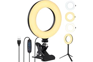 PROZOR 6" Luce per Videoconferenza 64 LED a 3 modalità Luci Video USB Set con Treppiede e Clip Luce ad Anello per Webcam&Laptop Dimmerabile Luce Anulare a LED per Lavoro a Distanza Didattica TIK Tok