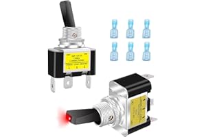 Taiss 2 pezzi Interruttore 12V 30A Interruttore a bilanciere 2 Posizioni SPST ON/OFF 3 terminali pin, interruttore a levetta illuminato rosso,con terminale ASW-07D-2-R-DZ