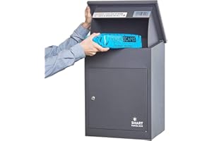 SMART PARCEL BOX Wall Mounted Parcel Box Outdoor, Medium Grey Delivery Box, Secure, Durable Galvanised Steel Weatherproof, Lockable For Post, Multiple Letters & Large Package Drop